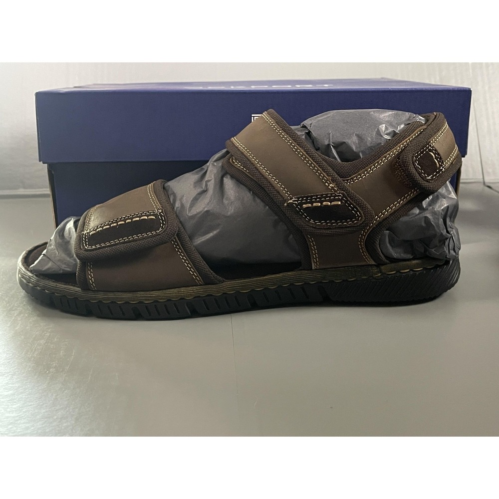 Rockport Jasper QTR Strap Sandals Mens Size 9.5 Brown Leather Hook & Loop